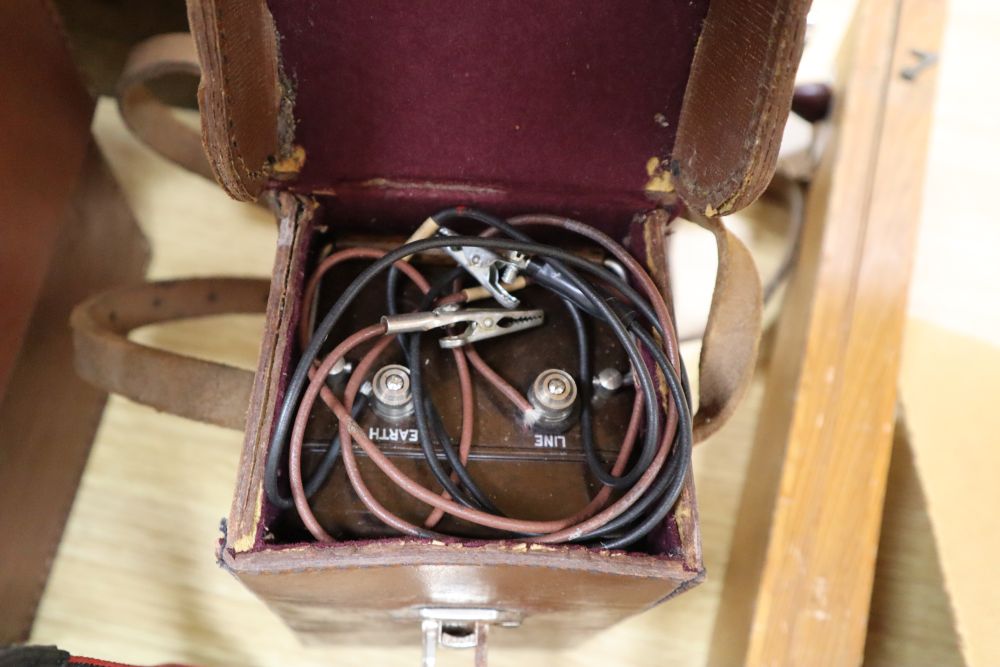 An early 20th century Wheatstone Bridge Precision Resistance OHMS Unit and sundry other vintage equipment,